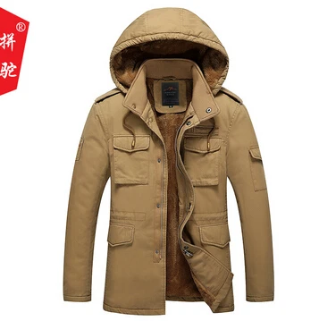 Зимняя мужская куртка, Новое поступление, модные теплые толстые мужские пальто с капюшоном, куртки с хлопковой подкладкой, одежда для путешествий - Цвет: khaki