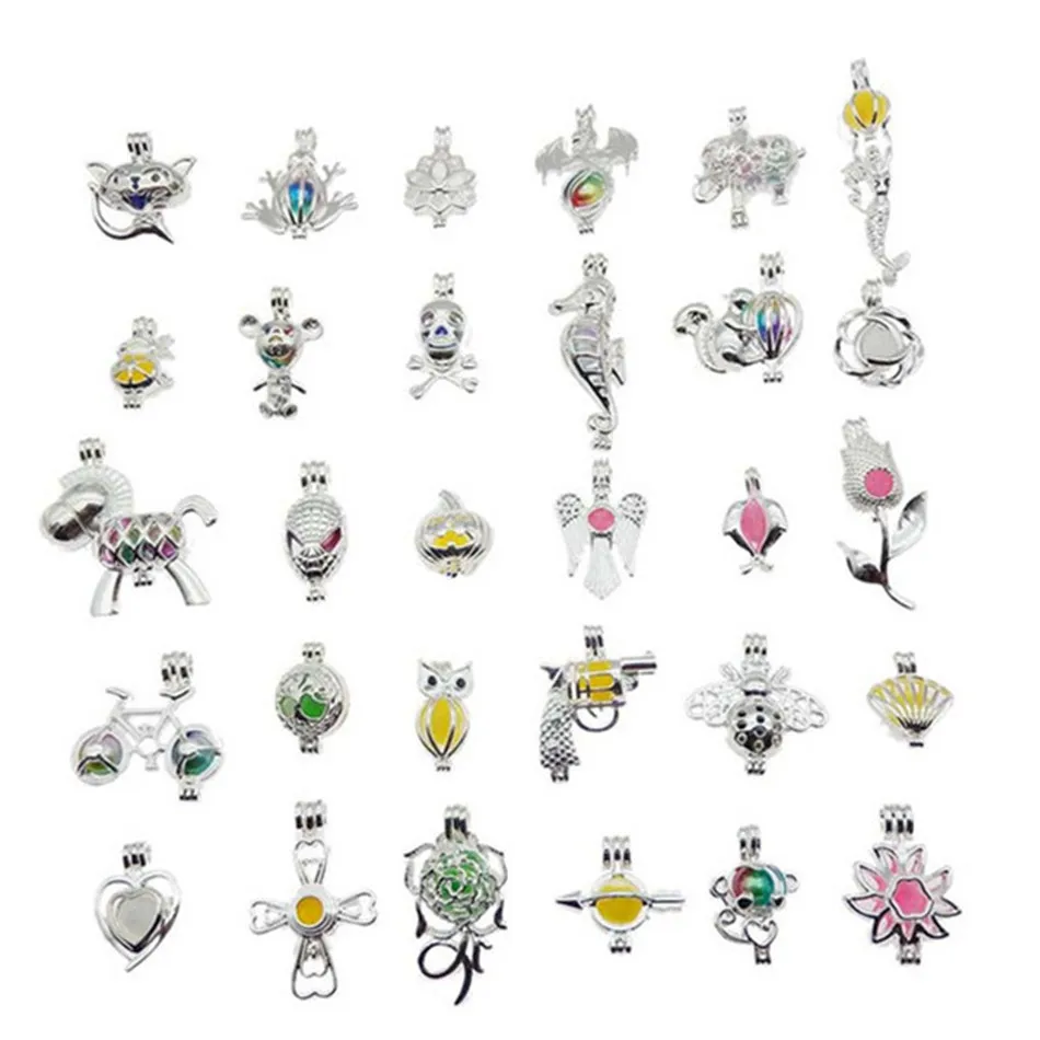 

random 5pcs bright silver mixture pearl cage necklace pendant, aroma oil diffuser adds your own pearl to make it more attractive