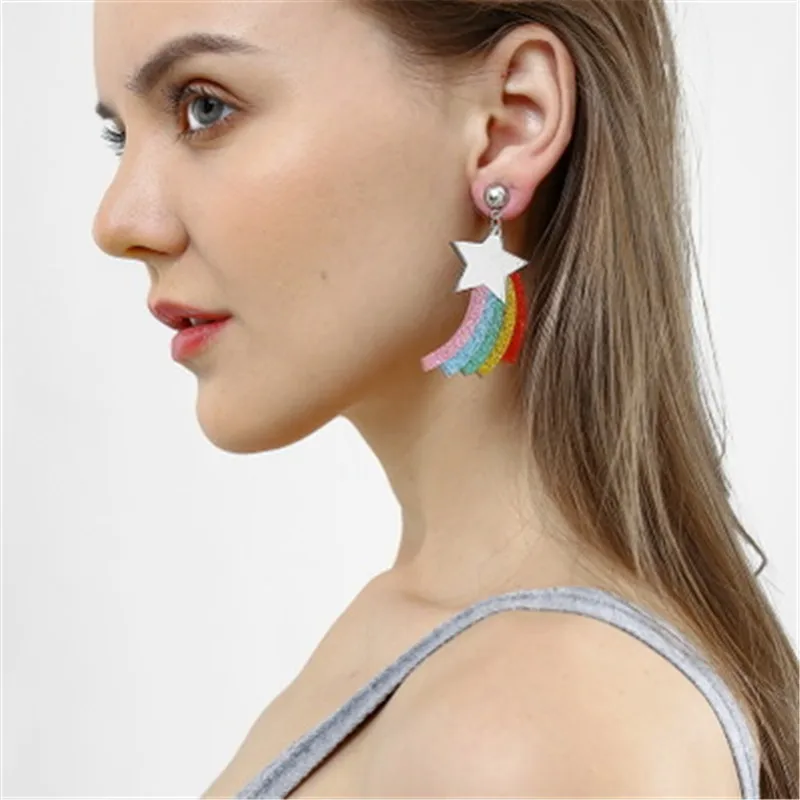 

Hot Sale Colorful Shining Stars Rainbow Acyrlic Drop Earrings Fashion Lovely Dangle Earrings Jewelry for Female Trendy Brincos