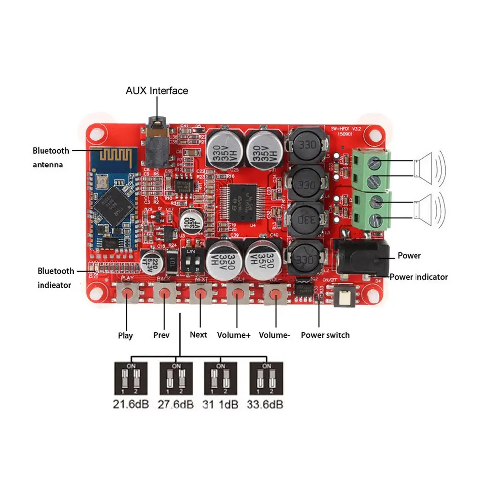 TDA7492P 50W+50W Bluetooth Power Amplifier Board CSR4.0 Wireless Digital Audio receiving Receiver Amplifier Board