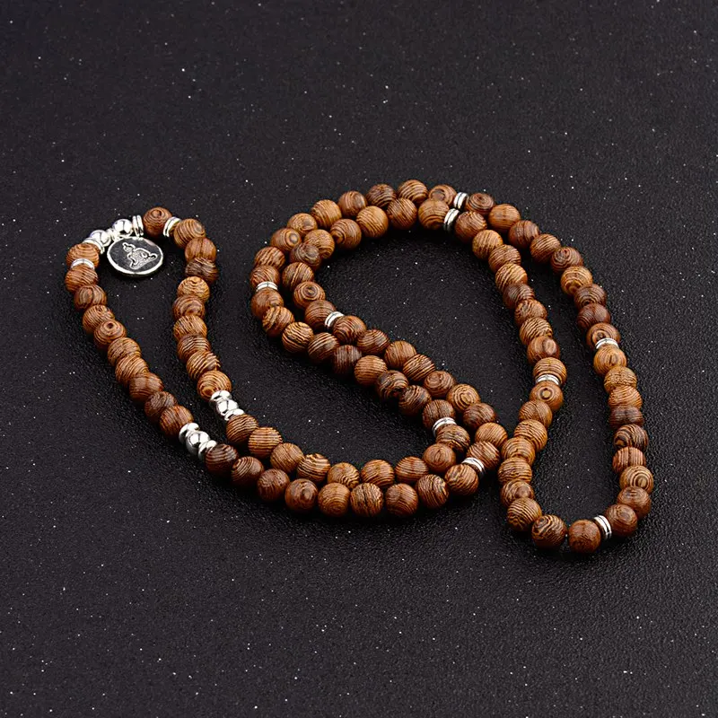 OIQUEI Серебряный Будда Лотос кулон браслеты для йоги для женщин 8 мм буддийский молитвенный искусственный браслет из деревянных бусин мужские ювелирные изделия