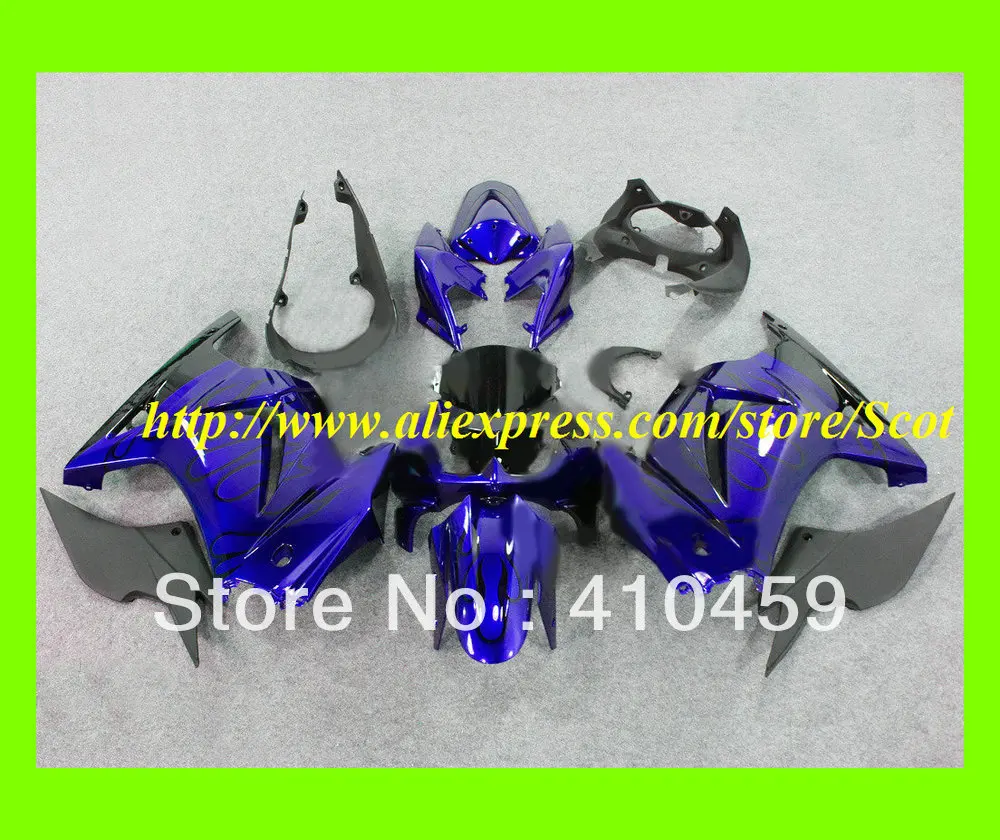 Лидер продаж; черные пламени комплект синих обтекателей для KAWASAKI Ninja ZX250R 08 09 10 11 12 ZX 250R 2008 2012 EX250 08-12 2008-2012