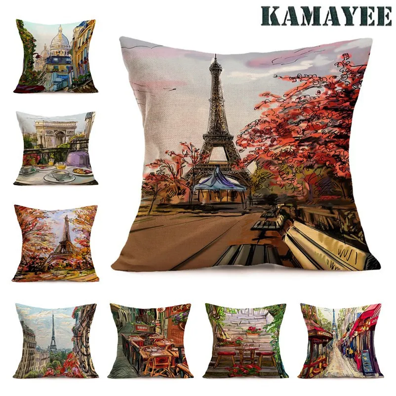 Pillowcase Paris Building Eiffel Tower Arc de Triomphe Cushion Cover