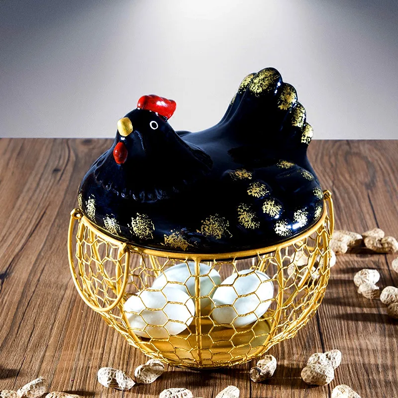 New Ceramic Egg Holder Chicken Wire Egg Basket Fruit Basket Collection  Ceramic Hen Oraments Decoration Kitchen Storage 19CMX22CM - AliExpress