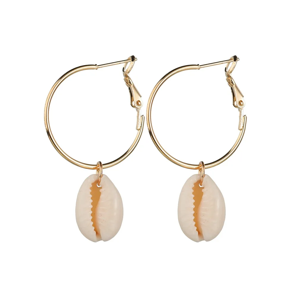 

Fashion Round Loop Shell Earrings Boho Silver Gold Circle Hoop Earring For Women Creole Jewelry Pendientes Aros Brinco Femme