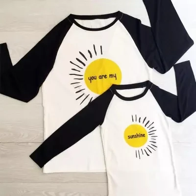 Mommy and Daughter Family Matching Mother Daughter Shirt Tops Clothes Sun Printing Long Sleeve Coat Kids Parent Child Outfits