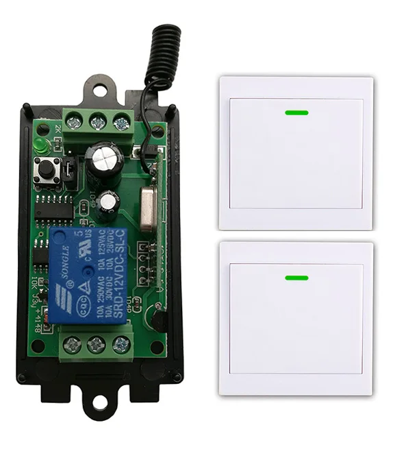 

DC 9V 12V 24V 1 CH 1CH RF Wireless Remote Control Switch Relay Receiver + 2PCS 86 Wall Panel Remote Transmitter ,315/433.92 MHZ