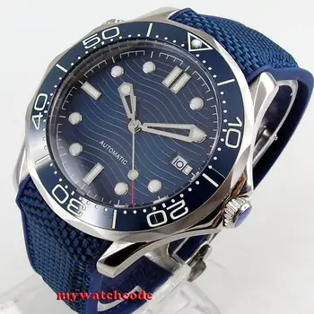

41mm bliger navy blue sterile dial luminous ceramic bezel sapphire glass date automatic mens watch 222