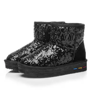 Известной марки, женские блестящие зимние сапоги новые дизайнерские ботильоны с декоративным украшением; обувь на меху; botas mujer натуральная кожа, на платформе, зимние ботинки - Цвет: black short