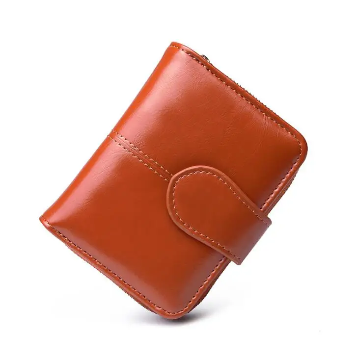 

WillsRain Women Oil Wax Leather Wallets Short Wallet Small Card Package Girl Retro Wallet Leather Hand Bag With Coin Pocket