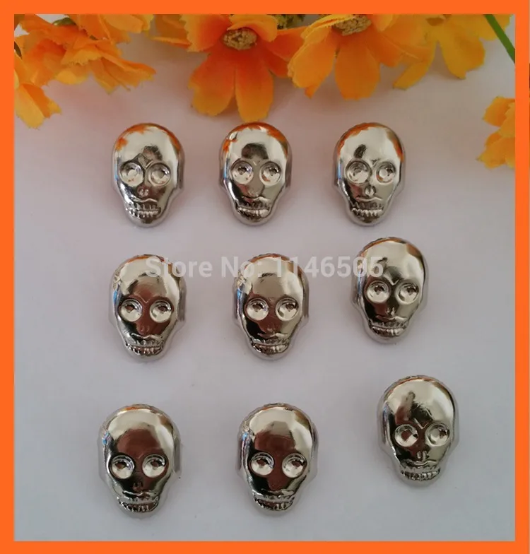 

Big Discount! 150pcs 15x22mm Skull ghosts Metal Rivet Spikes Stud Punk Bag Belt Leather craft Accessories DIY lywj-029