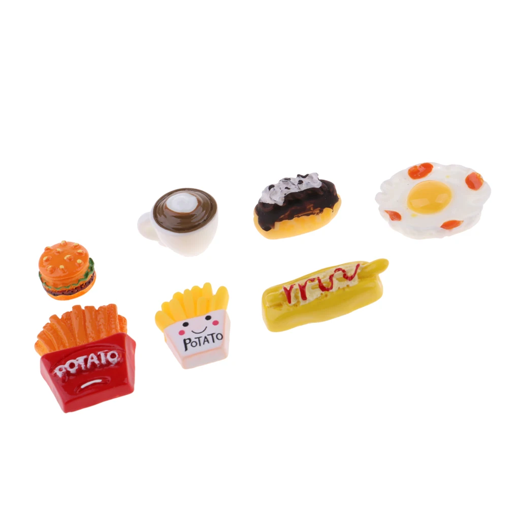 7 PCS Combo Meals Mini Cake And Coffee Model For 1/12 Scale Dollhouse