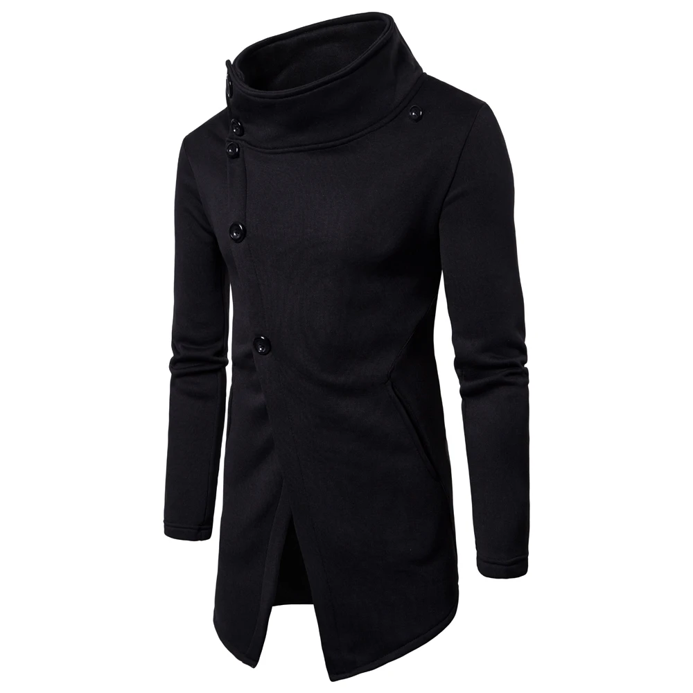 Hot Brand Mens Hoodies Sweatshirts Hip Hop Long Oblique Buttons Streetwear Sweatshirt Spring Autumn Men Dress Coat Jacket