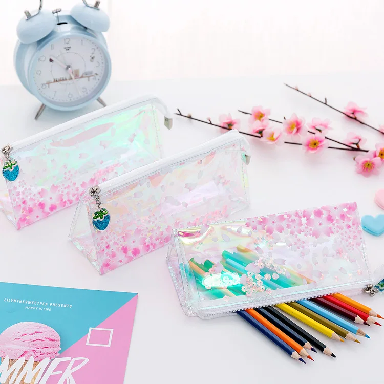 1 шт. цветной чехол карандаш с лазерными блестками Kawaii Cherry Blossom Прозрачный большой
