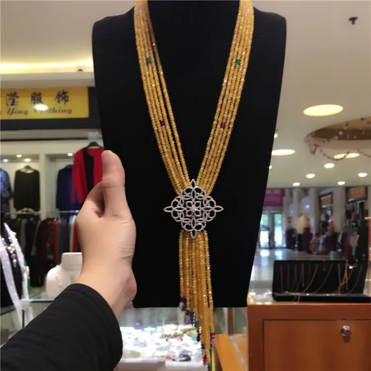 New style multilayer yellow stone necklace micro inlay zircon accessories clasp fashion jewelry