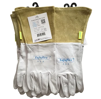 Guanti da lavoro per saldatura in pelle Saldatore TIG morbido sensibile 34 cm (13") Polsino in pelle di capra ad arco in pelle di vacchetta CE di alta qualità
