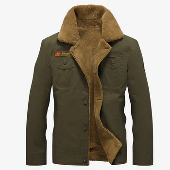 

Thicken Turn Down Collar Men's Jacket Solid Black Long Sleeve Single Breast Man Cargo Clothing 2019 Autumn Winter Male Outerwear