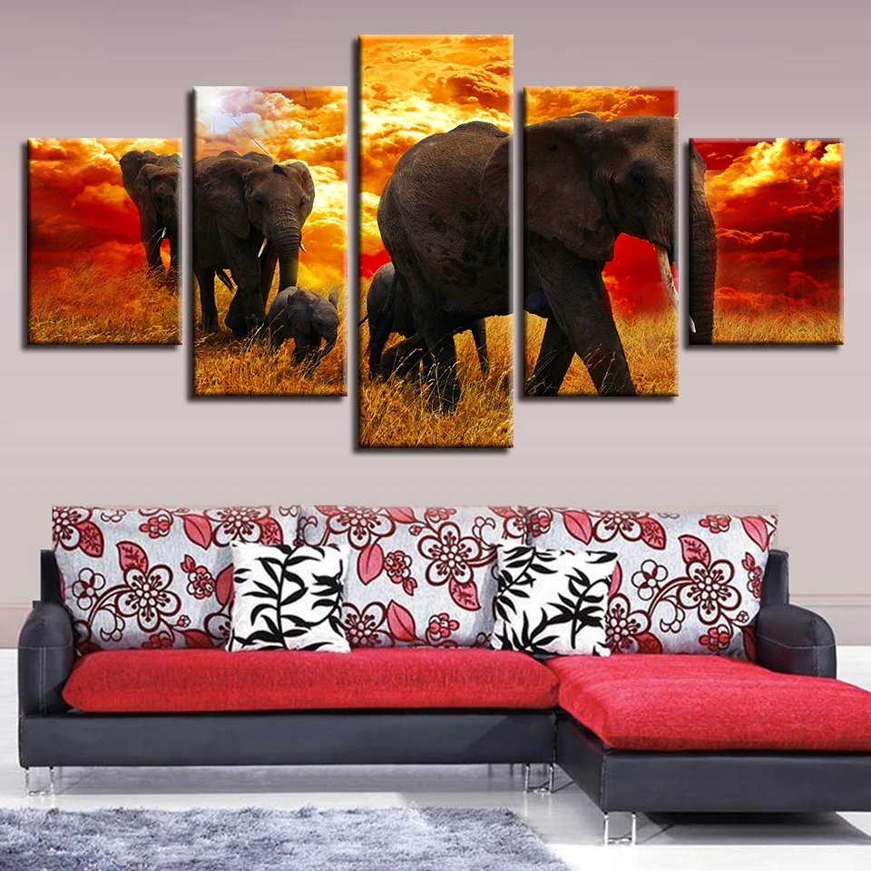 

Abstract Pictures Home Decor Wall Art 5 Pieces Animals Elephants Family Sunset Landscape Paintings Modular Canvas Prints Posters