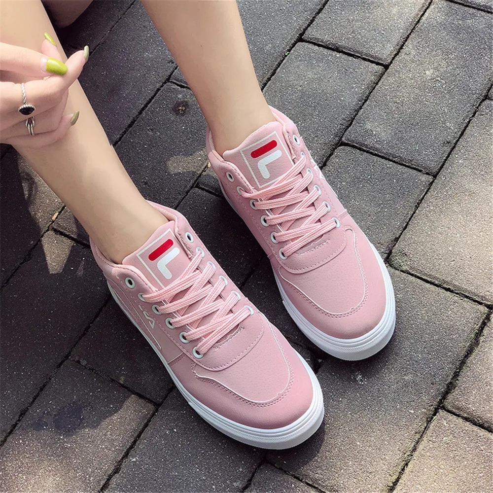

Women's Vulcanize Shoes PU Rubber Female Sneakers Low To Help Adhesive Shoes Front Strap Round Head Casual Shoes Black Pink