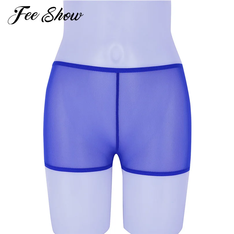 Womens Lingerie Boxer Boyshort Underwear Sheer See Through Mesh Open
