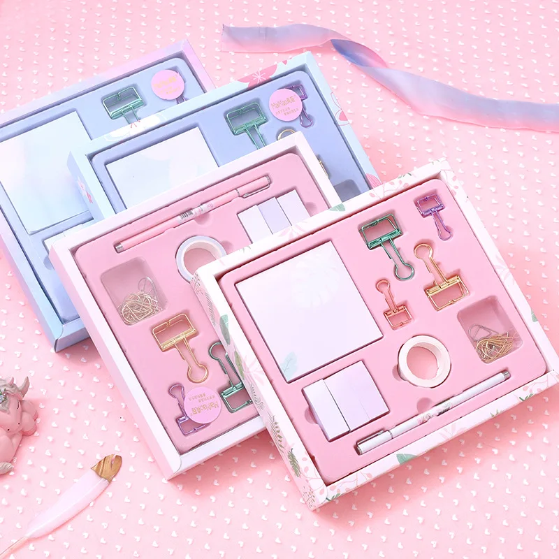 

Creative Stationery Set Gift Box Journal Multi-function Office Student Stationery Gift Box Memo Pad Clip Tape Bookmark Pen