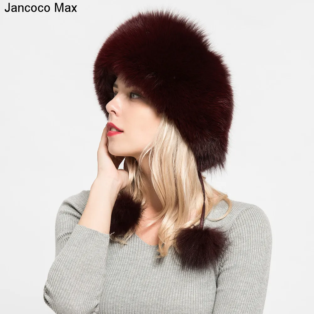 Jancoco Max 2019 натуральным лисьим мехом меховые шапки бомберы зимние Для женщин