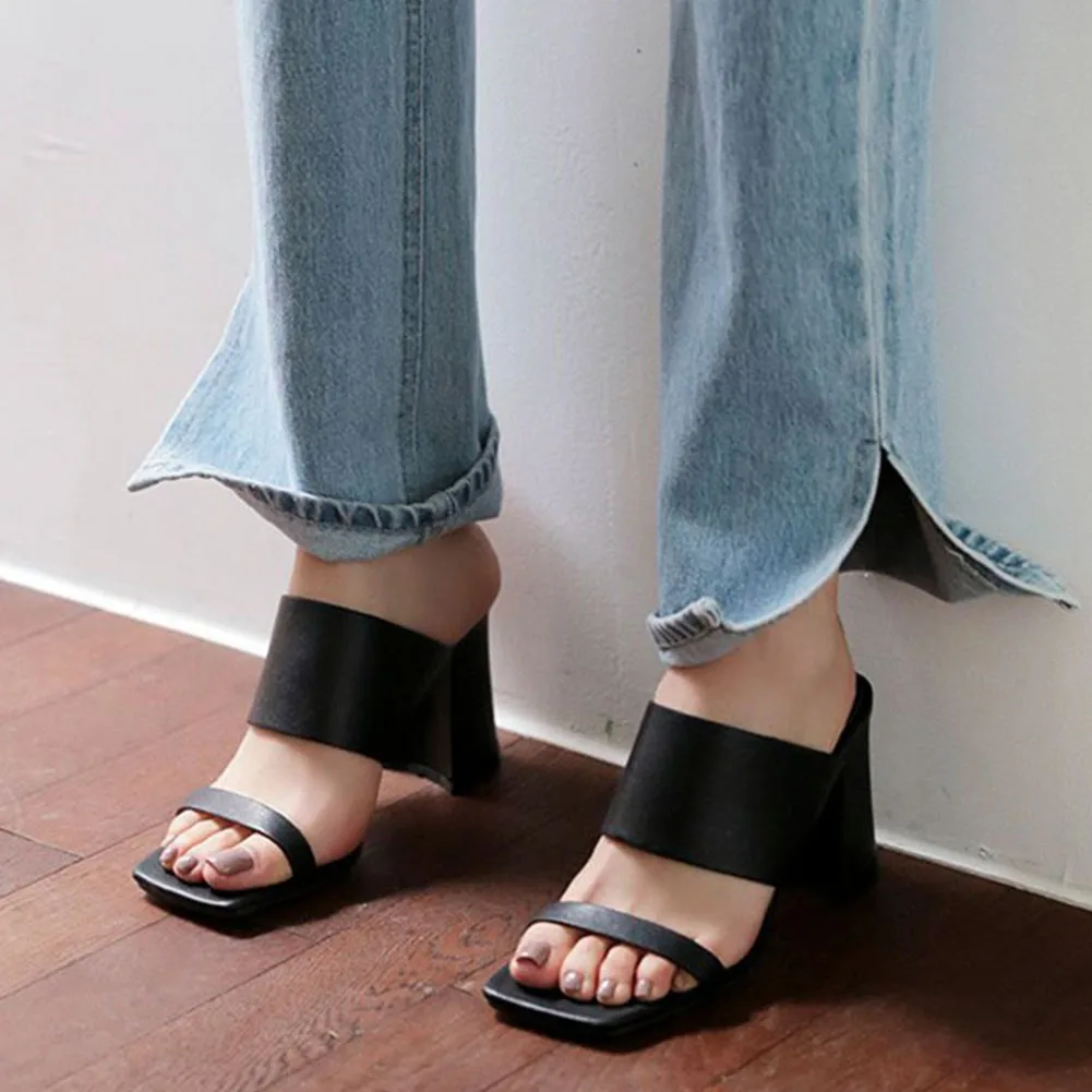 

SEXY women's Genuine Leather Ladies High Heels Mules Shoes Woman Casual Summer Elegant Slippers 2019