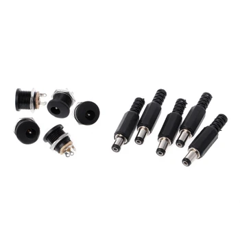 

OOTDTY 5 Pcs 5.5mm x 2.1mm Male DC Power Plug Connector+5 Pcs Screw Lock Female Panel Socket Mount Adapter