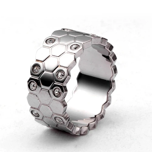 silver color Роскошные свадебные кольца с кристаллами для женщин, цвет серебристый, золотой, нержавеющая сталь, шестигранные кольца с кубическим цирконием, ювелирные изделия, Anillos Mujer - Цвет основного камня: silver color