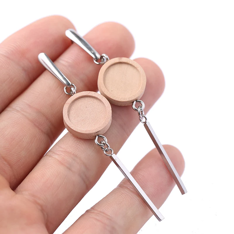 

onwear 5pairs stainless steel earring wire hooks dia 12mm wood cabochon earrings base settings diy blank bezels for jewelry