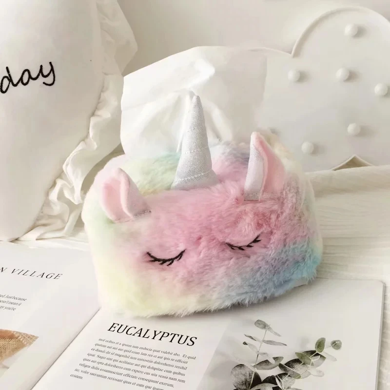 Nooer Colorful Unicorn Plush Shoulder Bag Rainbow Unicorn Plush Toys Tissue Box Girls Plush Toys Birthday Gift