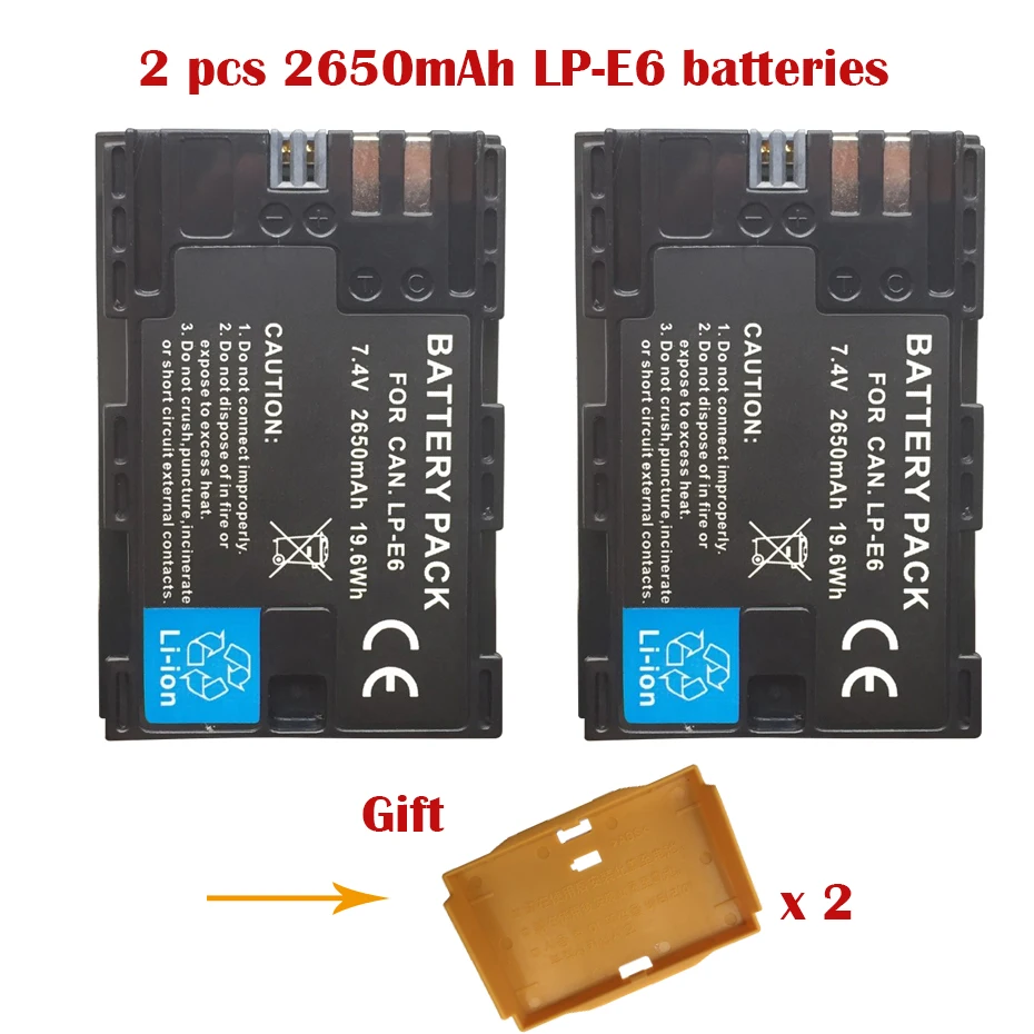 Digital batteries 2650 mah lp e6 battery,2pcs lp e6 batteries for For