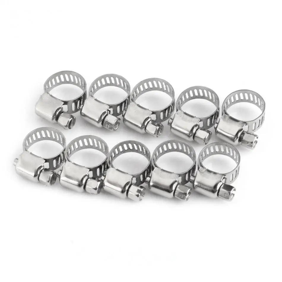 

10pcs Hose Clamps Adjustable Stainless Steel Pipe Clamp Screw Hose Clamps Fuel Pipe Worm Gear Clip