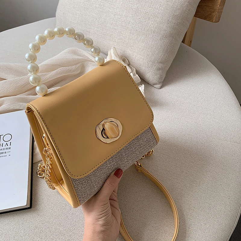 Элегантная женская сумка-тоут с жемчужинами, лето, новая качественная кожаная женская дизайнерская сумка на цепочке, сумка через плечо, дорожная сумка - Цвет: Цвет: желтый