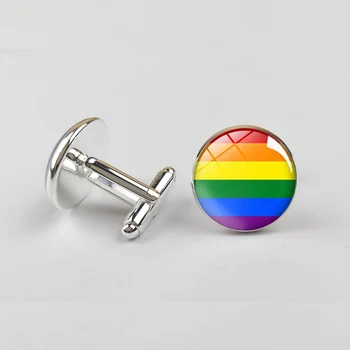 

Fashion LGBT Gay Lesbian Pride Cufflinks Rainbow Round Glass Dome Cuff Links For Men Women Jewelry Accessories