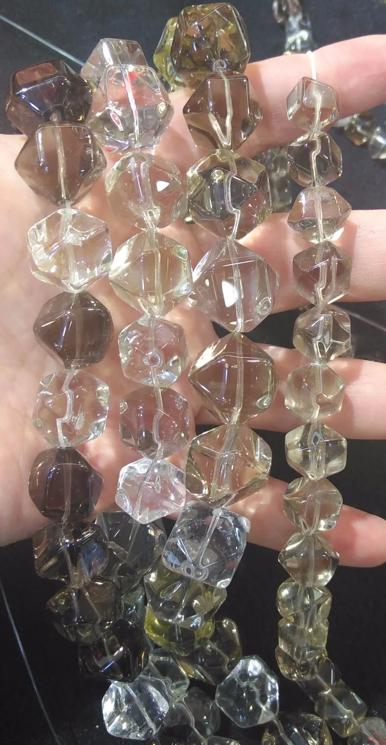 

16inch strand of Natural Smoky Quartz faceted nugget brick cubic freform topazl smoke bead 10-20mm