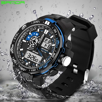 

SANDA Chronograph Sports Watches Men Silicone Countdown LED Digital Watch Military Waterproof Wristwatches Alarm Clock Male 2018