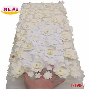 African Lace Fabric 3D Flower High Quality 2019 French Tulle Lace Fabric Appliqued Nigerian Net Lace For Wedding Dress XY1719B-2