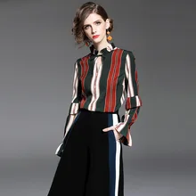 Элегантные Осенние узорчатые топы, сексуальная красная, белая и синяя полосатая шифоновая футболка с бантом и топы, одежда для ночного клуба, Женский Топ, клубная одежда