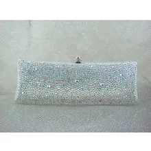 7757ab WhiteAB Crystal Lady fashion Bridal Party Night Metal Evening purse clutch bag case box handbag