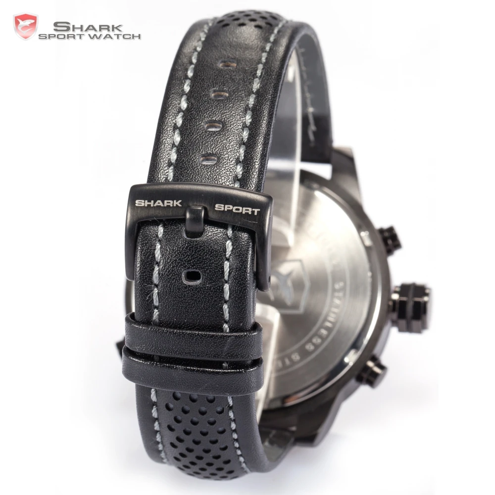 Requiem Shark Sport Watch 6 Hands Calendar Dual Time Zone Black Dashboard Leather Band 3ATM Waterproof Men Military Clock /SH210 Requiem Shark Sport Watch 6 Hands Calendar Dual Time Zone Black Dashboard Leather Band 3ATM Waterproof Men Military Clock /SH210