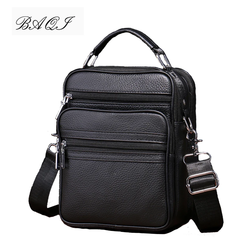 

BAQI Brand Men Handbags Genuine Leather Soft Cow Leather Man Shoulder Messenger Bag 2019 New Fashion High Quality Ipad Phone Bag