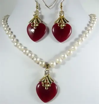 

Women's Wedding noblest red green Purple stone Necklace heart-shaped pendant Earring set 5.23 real new-jewelry