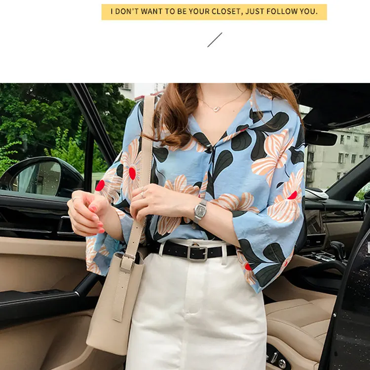 Summer Tops Women Blouses 2019 New Chic Flower Shirt Casual Chiffon Blusas Mujer Fashion Print Tops Plus Size Shirts Femme  (9)