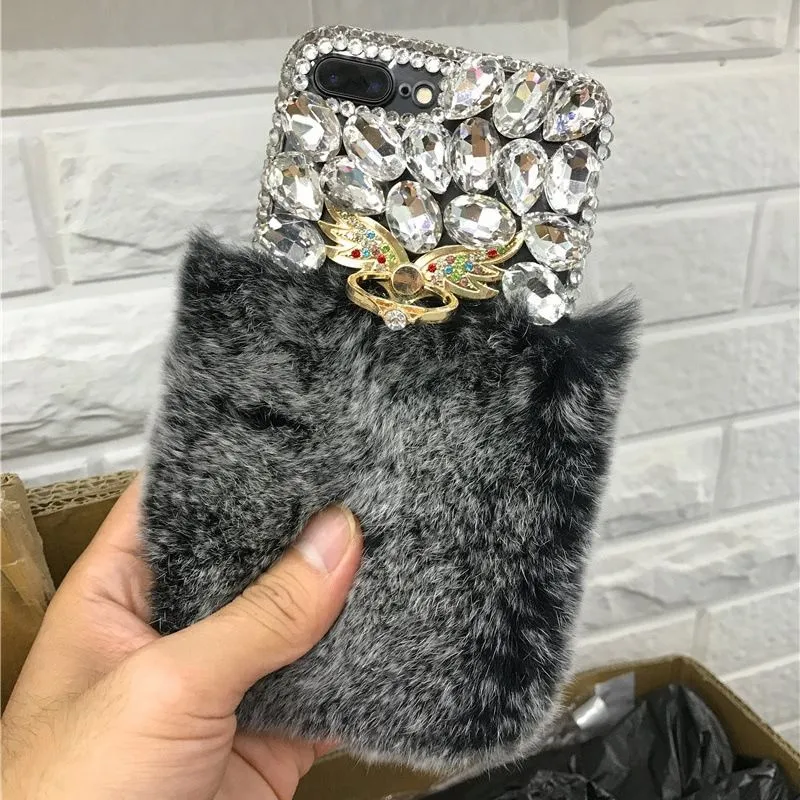 

Rhinestone Real Fur Case For Huawei P Smart 2019 P30 Pro P30Lite Mate 20Pro Honor 10 9Lite Nova 3 2s 3i P20Lite Ring Stand Funda