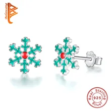 Аутентичные серьги из стерлингового серебра 925 пробы для женщин детские зеленые эмалированные серьги-гвоздики в рождественской тематике ювелирные изделия Bijoux подарок