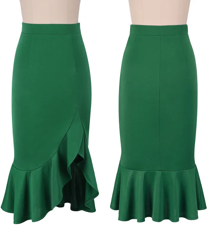 Vfemage Женская Асимметричная юбка с оборками и высокой талией, деловая, Коктейльная, вечерние, облегающая, стрейчевая, облегающая, облегающая, юбка-карандаш 2091