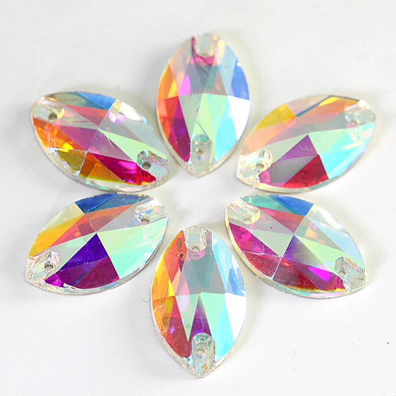 

Many Sizes Crystal AB Navette Shape Sew On Rhinestone Flatback стразы Glass Strass Marquise Sewing Rhinestones Y2896