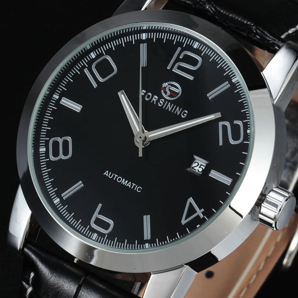 

Forsining New Retro Fashion Designer Complete Calendar Genuine Leather Silver Men Luxury Brand Automatic Mechanical Watches