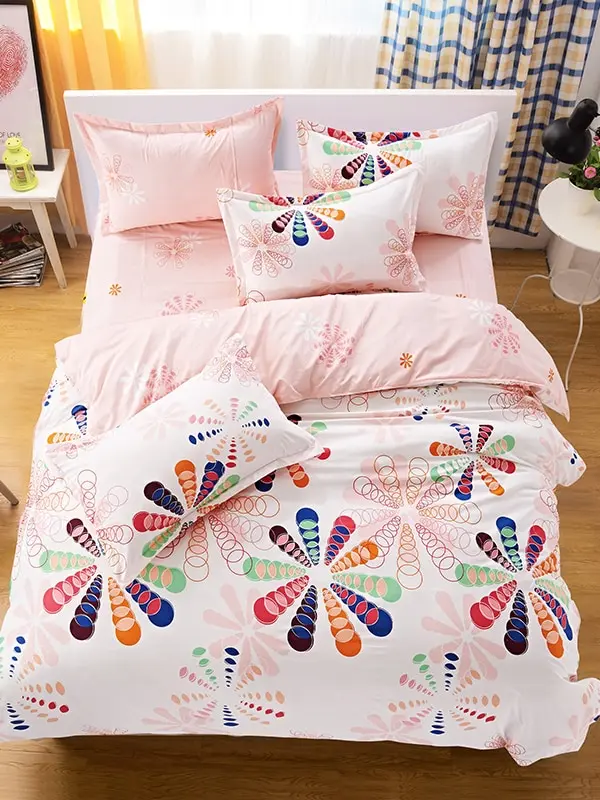 

Geometric Style Rainbow Flower Pattern Comforter Set 4 Pcs